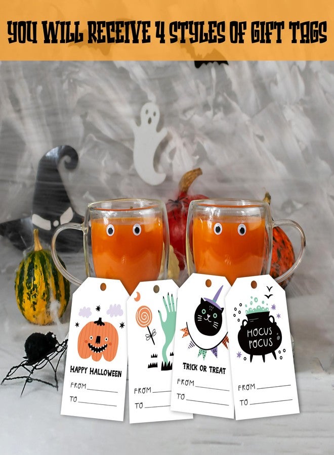 Cazhes Halloween Paper Gift Tags, 40 Pcs Pumpkin Halloween Tags with String, Trick or Treat Name Tag for Candy, Ghost Gifts Wrapping for Party Decoration Supplies - A01 - Image 3